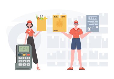 Delivery concept. Delivery team. Finished banner. Trendy flat style. Vector.