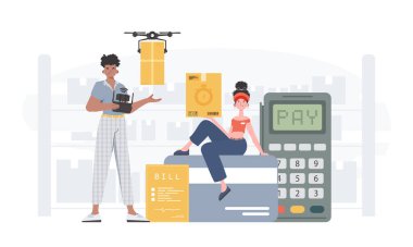 Delivery team. Delivery concept. Finished poster. trendy style. Vector.