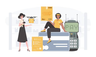 Delivery team. Home delivery concept. Finished banner. Trendy flat style. Vector.