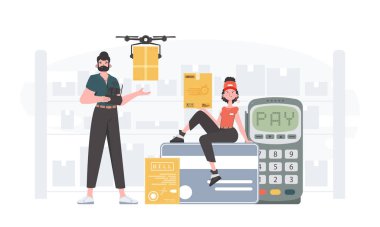 Delivery team. Delivery concept. Finished poster. Cartoon style. Vector.