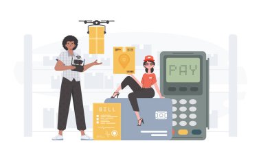 Delivery team. Home delivery concept. Finished banner. Cartoon style. Vector.