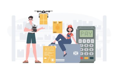 Delivery team. Delivery concept. Finished poster. Trendy flat style. Vector.