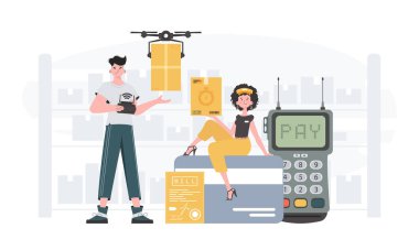 Delivery team. Delivery concept. Finished banner. Cartoon style. Vector.