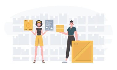 Ready made poster on the theme of delivery. Delivery team. Cartoon style. Vector.