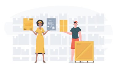 Ready made poster on the topic Products for the home. about food delivery. Delivery team. Cartoon style. Vector.