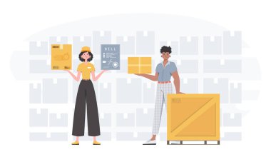 Ready made poster on the topic Products for the home. about food delivery. Delivery team. trendy style. Vector.