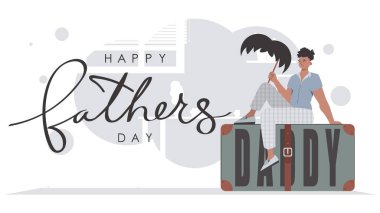 Father's day banner. A man holds a mustache on a stick. trendy style. Vector.