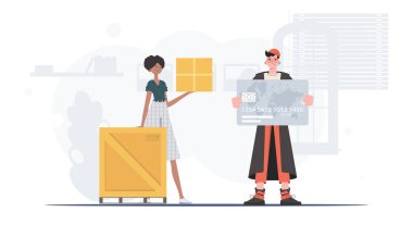 Parcel delivery. Cartoon style. Vector illustration.