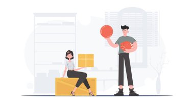 Parcel delivery. Trendy cartoon style. Vector illustration.