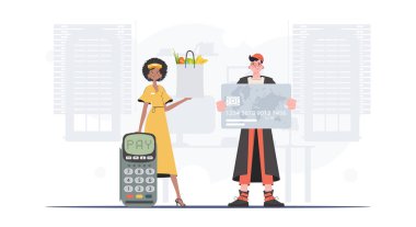 The concept of food delivery to the house. Vector. trendy style.