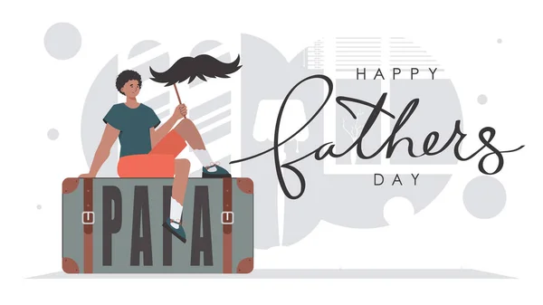 Father Day Poster Guy Holding His Mustache Stick Trendy Cartoon — Vetor de Stock