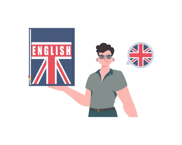 Man Holds English Dictionary His Hands Concept Learning English Isolated — Stock vektor