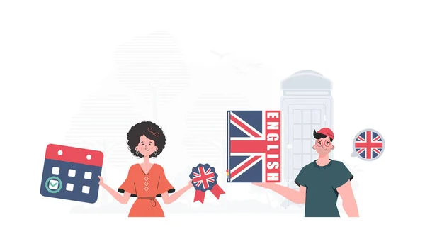 Concept Learning English English Language Team Trendy Cartoon Style Vector — Stok Vektör