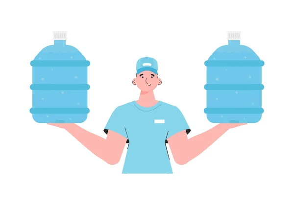 Man Holding Bottle Water Delivery Concept Cartoon Style Character Depicted — 图库矢量图片