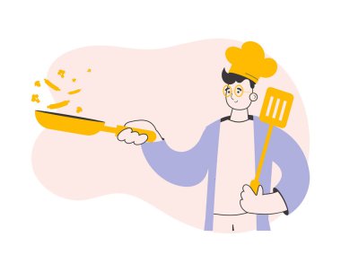 Chef guy. Trendy style line art. Vector illustration.