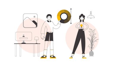 Grafik tasarımcılarından oluşan takım. Yeni moda doğrusal stil. Vektör.