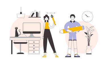 Tasarım ekibi. Doğrusal stil. Vektör illüstrasyonu.