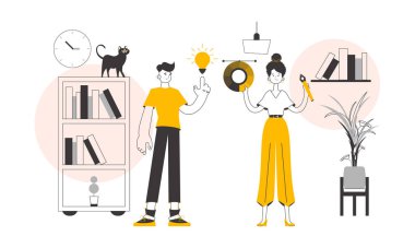 Tasarım ekibi. Modern doğrusal stil. Vektör illüstrasyonu.