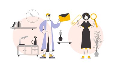 İşe alım ajansı, iki uzman. Modern doğrusal stil. Vektör illüstrasyonu.