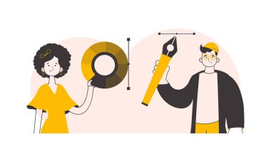 Tasarım ekibi. Yeni moda doğrusal stil. Vektör illüstrasyonu.