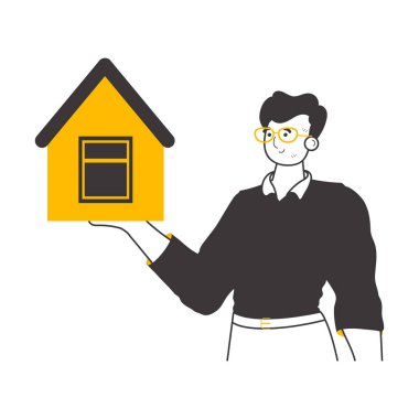 Emlakçı. Lineart modaya uygun. İzole edilmiş. Vektör illüstrasyonu.