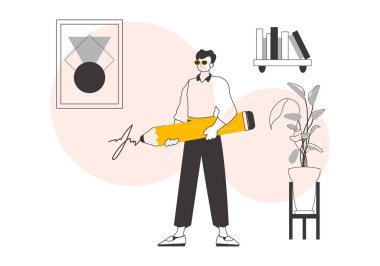 Adam imzalıyor. Minimalist doğrusal stil. Vektör illüstrasyonu.