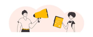 İnsan kaynakları ekibi. Çalışanları bulma kavramı. Modern doğrusal stil. Vektör.