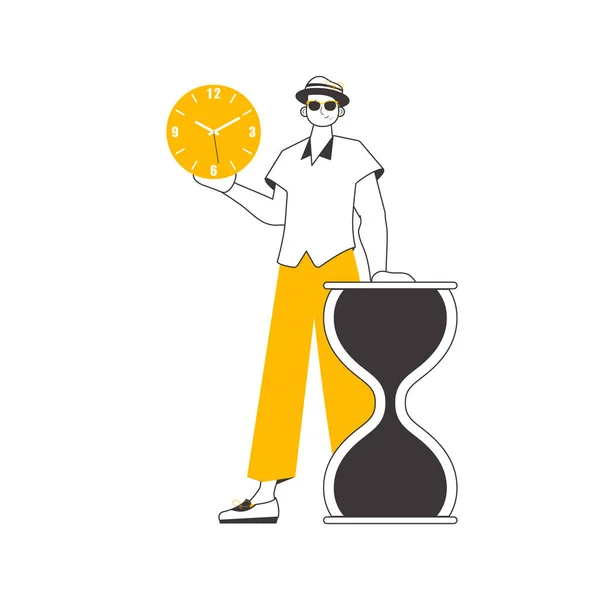 Tipo Está Segurar Relógio Conceito Gestão Tempo Estilo Linear Moderno — Vetor de Stock
