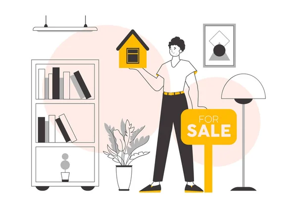 Realtor Guy Minimalistic Linear Style Vector Illustration — Stock Vector