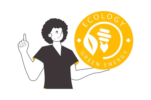 Gars Tient Logo Énergie Verte Dans Main Style Linéaire Moderne — Image vectorielle