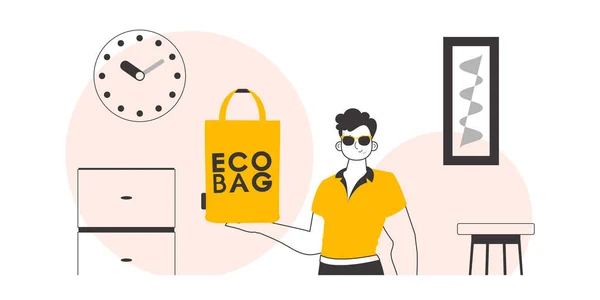 Concept Ecological Bags Plastic Man Holds Eco Package His Hands — Stock Vector