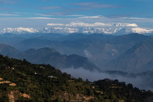 Hermosa Cordillera Montañas Ubicadas Pokhara Vistas Desde Templo Bhairabsthan Bhairabsthan — Foto de Stock