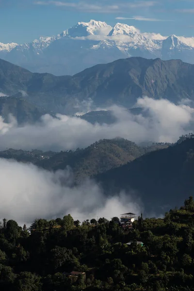 Hermosa Cordillera Montañas Ubicadas Pokhara Vistas Desde Templo Bhairabsthan Bhairabsthan — Foto de Stock