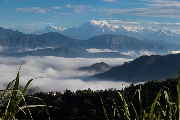 Hermosa Cordillera Montañas Ubicadas Pokhara Vistas Desde Templo Bhairabsthan Bhairabsthan — Foto de Stock