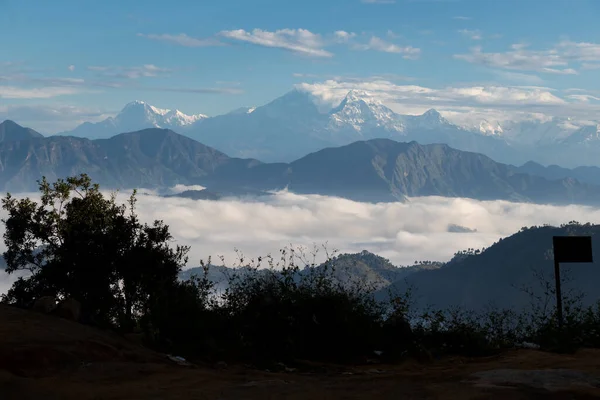 Hermosa Cordillera Montañas Ubicadas Pokhara Vistas Desde Templo Bhairabsthan Bhairabsthan — Foto de Stock