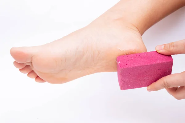 Cropped Image Woman Peeling Foot Skin — Stockfoto