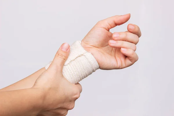 Female Hand Bandage White Background — Stock Photo, Image
