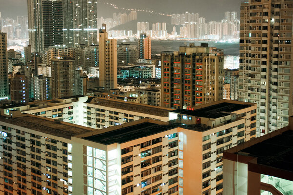 Residential area at night in Hong Kong