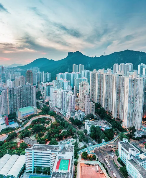 Vue Aérienne Paysage Urbain Hong Kong Près Montagne Emblématique Lion — Photo