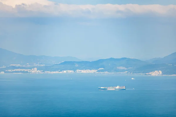 Cargo Container Ship Sea Coast Mountains Hong Kong Daytime — Stock Photo, Image