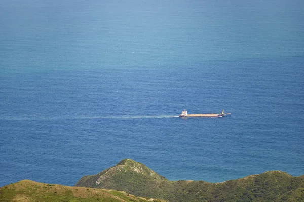 Containerschiff Auf Dem Meer Küstennähe Und Gebirge Hongkong Tagsüber — Stockfoto