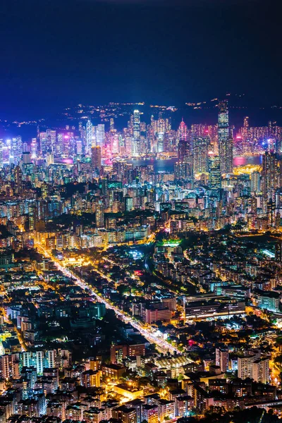 Hong Kong Victoria Limanı Kowloon Bölgesinin Nightscape Siber Punk Renk — Stok fotoğraf