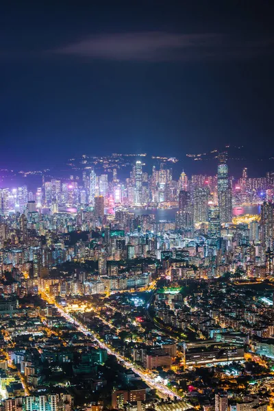 Hong Kong Victoria Limanı Kowloon Bölgesinin Nightscape Siber Punk Renk — Stok fotoğraf