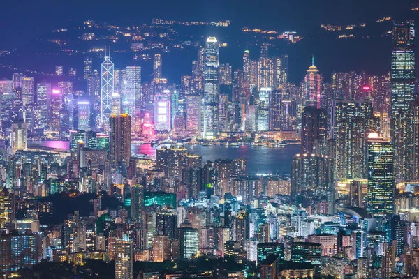 Νυχτερινό Τοπίο Της Περιοχής Victoria Harbour Και Kowloon Του Χονγκ — Φωτογραφία Αρχείου