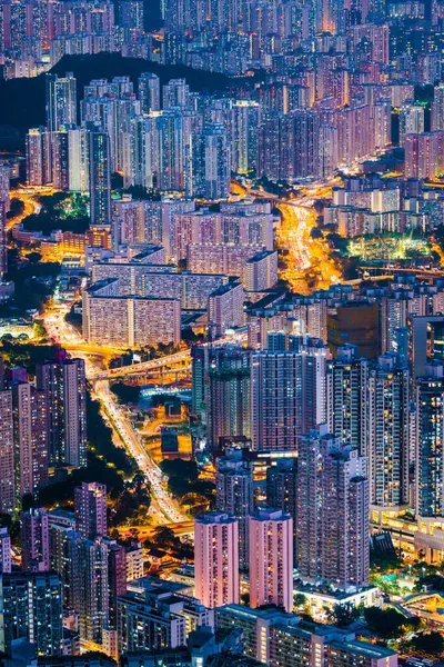 Kowloon Hong Kong Şehir Merkezindeki Yerleşim Alanının Gece Manzarası Siber — Stok fotoğraf