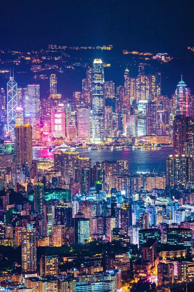 Victoria Limanı Hong Kong Siluetinin Soyut Destansı Gece Manzarası — Stok fotoğraf