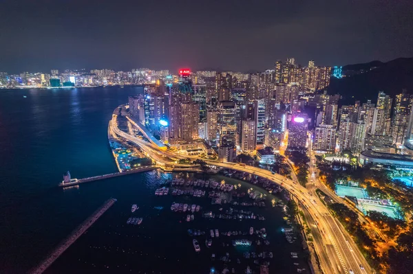 Cyberpunk Ματιά Της Ακτογραμμής Κοντά Causeway Bay Χονγκ Κονγκ Νύχτα — Φωτογραφία Αρχείου