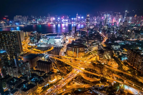 Cyberpunkowy Kolor Drogi Ekspresowej Mostu Centrum Kowloon Hong Kong Autostrada — Zdjęcie stockowe
