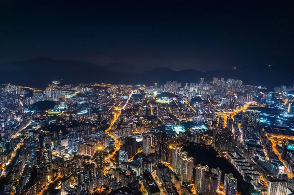 Cyberpunk Διάθεση Της Κεραίας Νύχτα Cityscape Kowloon Χονγκ Κονγκ Μελλοντική — Φωτογραφία Αρχείου