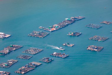 Balıkçılık sahası, balıkçılık malzemeleri ve tekne Pichic Körfezi, Lamma Adası, Hong Kong